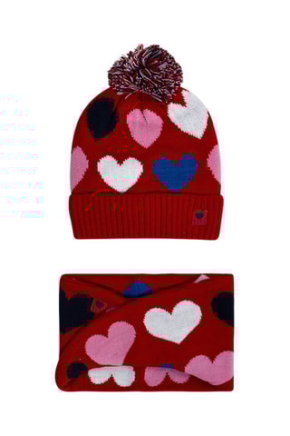 Muts met Pompon en Colsjaal - Rood