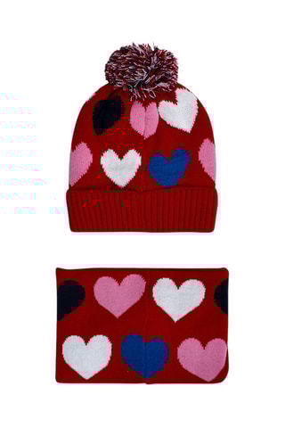 Muts met Pompon en Colsjaal - Rood