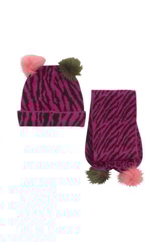 Muts met Pompon en Sjaal - Bordeauxrood
