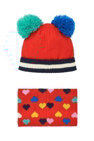 Muts met Pompons en Colsjaal - Rood