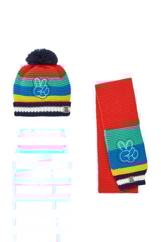 Muts met Pompon en Sjaal - Rood