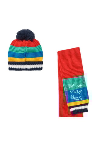 Muts met Pompon en Sjaal - Rood