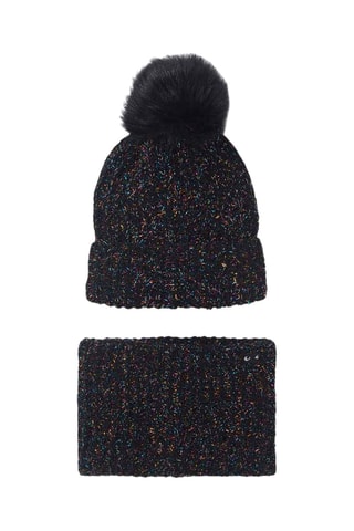 Muts met Pompon en Colsjaal - Zwart