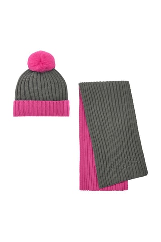 Muts met Pompon en Sjaal - Roze
