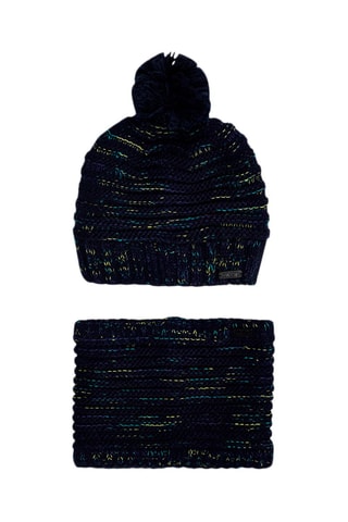 Muts met Pompon en Colsjaal - Gemêleerd Marineblauw