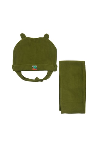 Fleece Muts met Oortjes en Sjaal - Olijfgroen