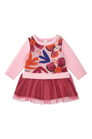Jurk van 2 Materialen met Trompe-l’oeil Effect - Roze