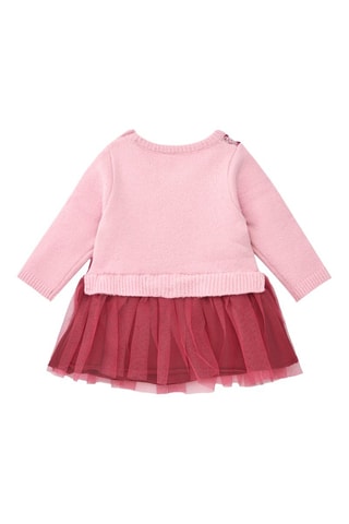Jurk van 2 Materialen met Trompe-l’oeil Effect - Roze