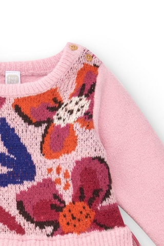Jurk van 2 Materialen met Trompe-l’oeil Effect - Roze