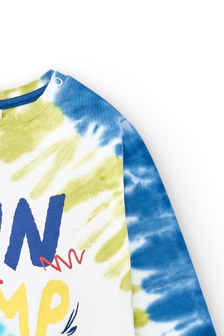 T-shirt Tie and Dye Run Sing Jump - Kobaltblauw