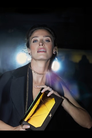 Pochete de couro Belle, Libre et Vraie - Dourado e preto