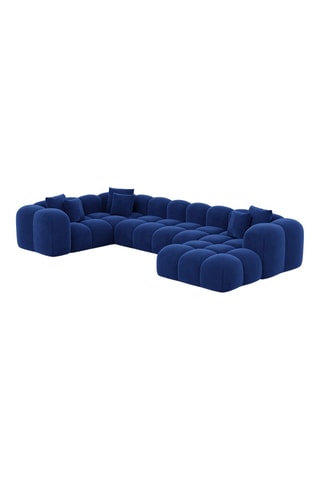 Canapé d'angle droit panoramique Nuvola - Bleu foncé - 7 places - Tissu toucher velours