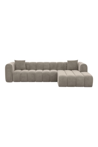 Canapé d'angle droit Luma - Beige foncé - 5 places - Tissu toucher velours