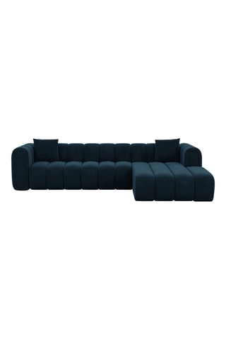 Canapé d'angle droit Luma - Bleu foncé - 5 places - Tissu toucher velours