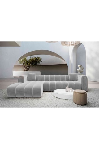 Canapé d'angle gauche Luma - Gris clair - 5 places - Tissu toucher velours