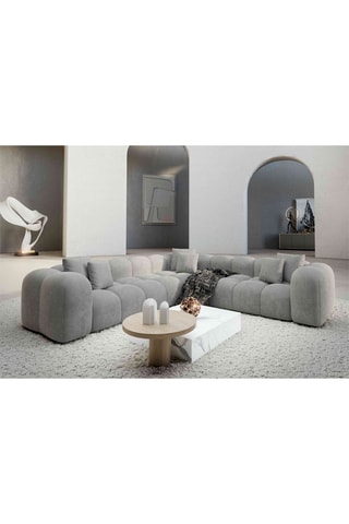 Canapé d'angle Nuvola - Gris clair - 6 places - Tissu toucher velours