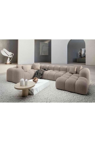 Canapé d'angle gauche panoramique Nuvola - Beige - 7 places - En tissu structurel