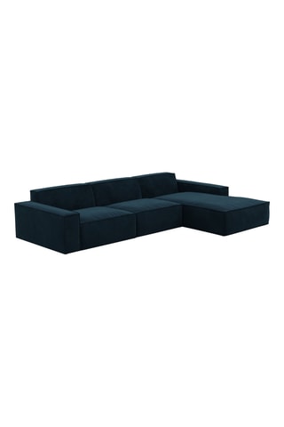 Canapé d'angle droit Lionel - Bleu foncé - 5 places - Tissu toucher velours