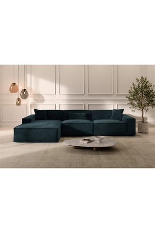 Canapé d'angle gauche Lionel - Bleu foncé - 5 places - Tissu toucher velours