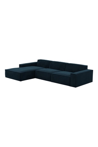 Canapé d'angle gauche Lionel - Bleu foncé - 5 places - Tissu toucher velours