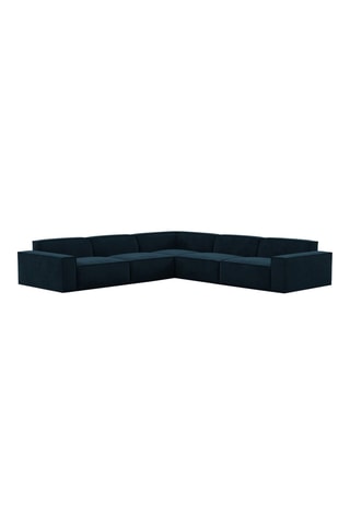 Canapé d'angle Lionel - Bleu foncé - 6 places - Tissu toucher velours