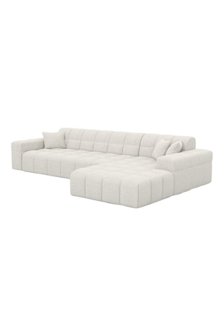 Canapé d'angle droit Cardano - Blanc - 5 places - Tissu bouclette