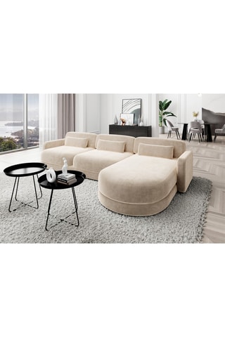 Canapé d'angle droit Migala - Crème - 5 places - Tissu toucher velours