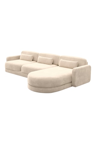 Canapé d'angle droit Migala - Crème - 5 places - Tissu toucher velours