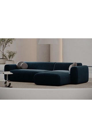 Canapé d'angle droit Moloko - Bleu foncé - 5 places - Tissu toucher velours
