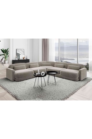 Canapé d'angle Migala - Beige foncé - 6 places - Tissu toucher velours