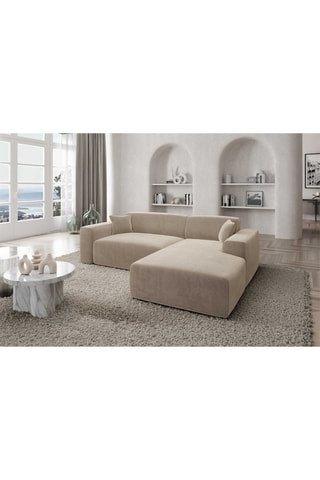 Canapé d'angle droit convertible Lenova - Crème - 5 places - Toucher velours