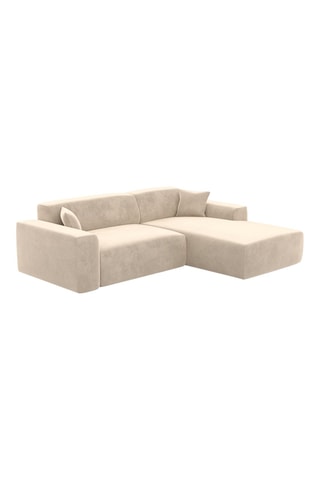 Canapé d'angle droit convertible Lenova - Crème - 5 places - Toucher velours