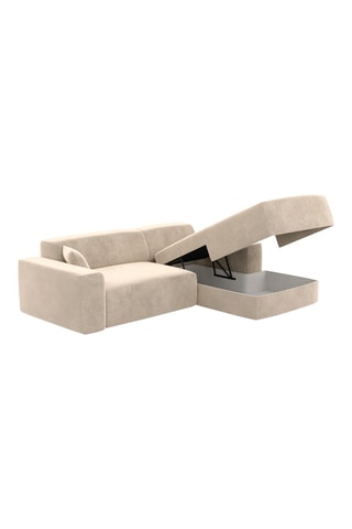 Canapé d'angle droit convertible Lenova - Crème - 5 places - Toucher velours
