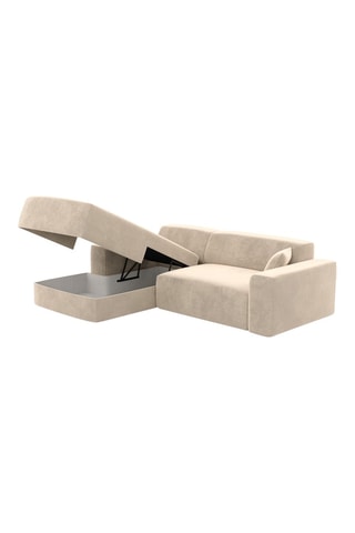 Canapé d'angle gauche convertible Lenova - Crème - 5 places - Toucher velours