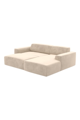 Canapé d'angle gauche convertible Lenova - Crème - 5 places - Toucher velours