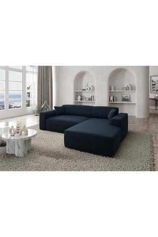 Canapé d'angle droit convertible Lenova - Bleu atlantique - 5 places - Tissu velours côtelé