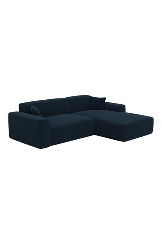 Canapé d'angle droit convertible Lenova - Bleu atlantique - 5 places - Tissu velours côtelé