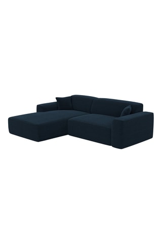 Canapé d'angle gauche convertible Lenova - Bleu atlantique - 5 places - Tissu velours côtelé