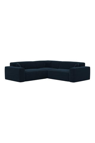 Canapé d'angle Lenova - Bleu foncé - 6 places - Tissu toucher velours côtelé