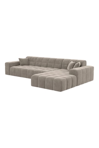 Canapé d'angle droit Cardano - Beige foncé - 5 places - Tissu toucher velours
