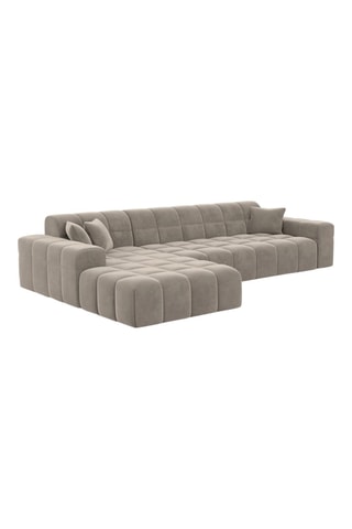 Canapé d'angle gauche Cardano - Beige foncé - 5 places - Tissu toucher velours