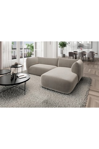 Canapé d'angle droit Leroy - Beige foncé - 5 places - Tissu toucher velours