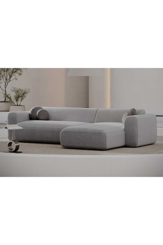 Canapé d'angle droit Moloko - Gris clair - 5 places - Tissu toucher velours