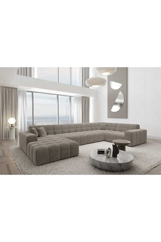 Canapé d'angle droit panoramique Cardano - Beige foncé - 7 places - En velours