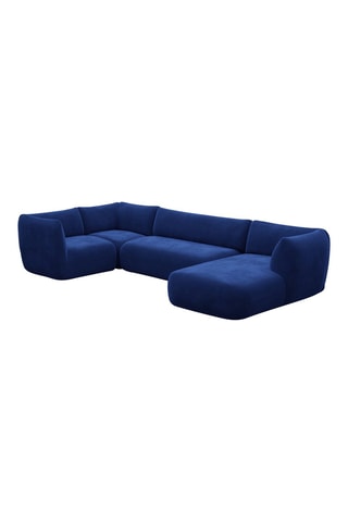 Canapé d'angle droit panoramique Leroy - Bleu foncé - 7 places - Tissu toucher velours