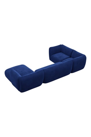 Canapé d'angle droit panoramique Leroy - Bleu foncé - 7 places - Tissu toucher velours