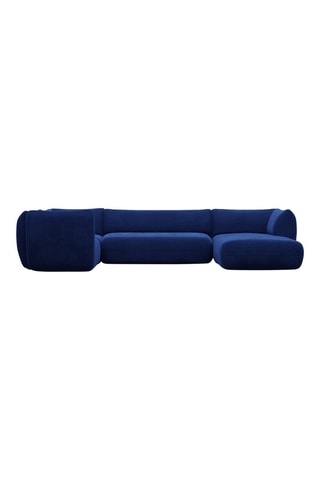 Canapé d'angle droit panoramique Leroy - Bleu foncé - 7 places - Tissu toucher velours