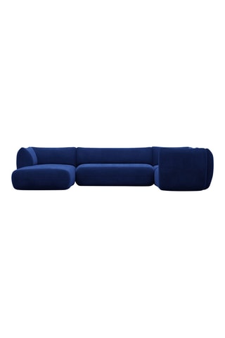 Canapé d'angle gauche panoramique Leroy - Bleu foncé - 7 places - Tissu toucher velours