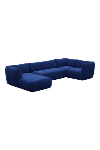 Canapé d'angle gauche panoramique Leroy - Bleu foncé - 7 places - Tissu toucher velours