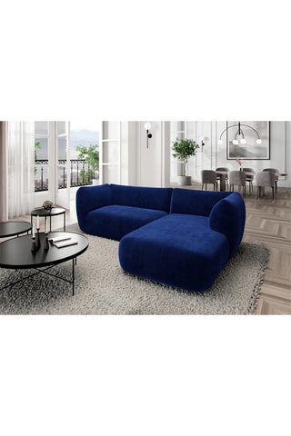 Canapé d'angle droit Leroy - Bleu foncé 5 places - Tissu toucher velours